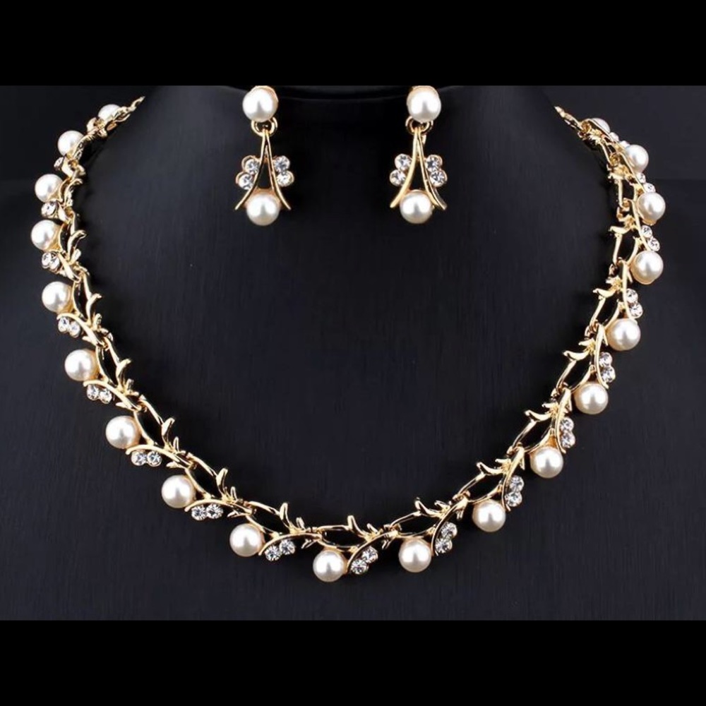 2pcs Pearl Wedding Necklace Earring Sets Bridal - Picture 1 of 3